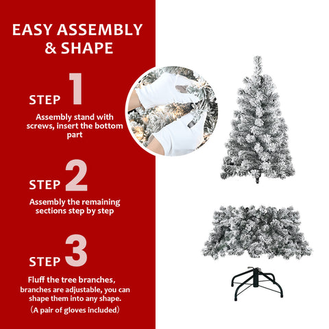 4FT Snow-Flocked Christmas Tree with 100 Warm White Incandescent Lights - Realistic Snowy Artificial Holiday Tree, 233 Tips, Sturdy Metal Stand for Cozy Home, Office, Apartment Decor