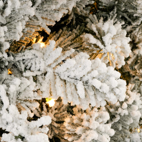 3 Pcs Flocked Artificial Christmas Trees Set w/ Warm White LED Lights, 4ft 5ft 6ft Snow-Covered Pine Tree Decor for Indoor Holiday Parties, Easy Assembly, Dense PVC Tips, Metal Stand, Green/White