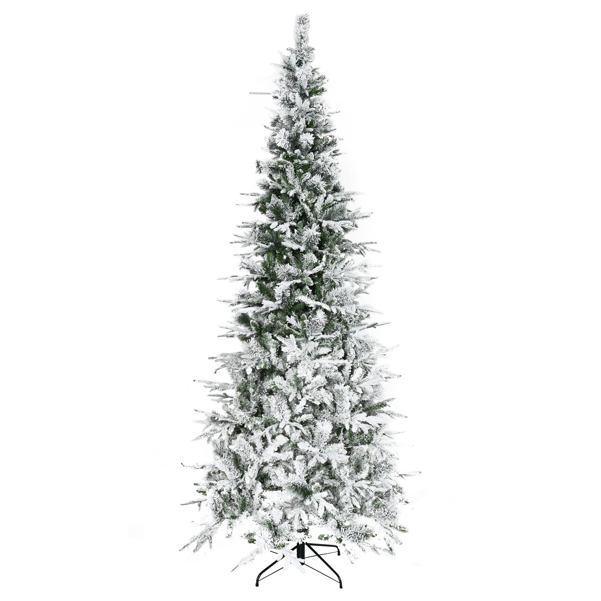 HOMCOM 9ft Snow Flocked Pine Artificial Christmas Tree - Realistic Unlit Green Fir with 1159 Tips, Auto-Open Design for Easy Assembly &amp; Storage, Flame-Retardant Plastic, Home Decor