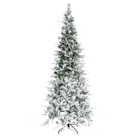 HOMCOM 9ft Snow Flocked Pine Artificial Christmas Tree - Realistic Unlit Green Fir with 1159 Tips, Auto-Open Design for Easy Assembly &amp; Storage, Flame-Retardant Plastic, Home Decor