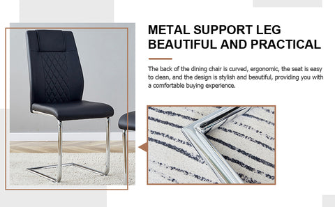 Modern Minimalist Dining Table & Chair Set | Imitation Marble Glass Top | Stainless Steel Legs | Comfortable PU Seats | Ideal for Dining Room, Kitchen, Parties | Easy Assembly | Silver | DT-69