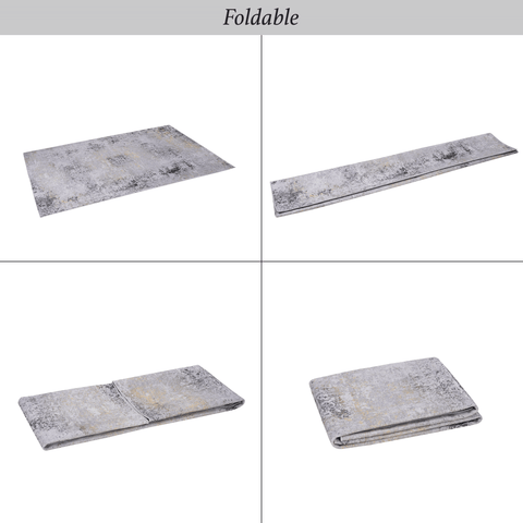 MAVAL Gray &amp; Gold Washable Area Rug 8x10 | Soft Chenille Polyester | Non-Slip, Stain-Resistant | Low Pile for Living Room, Bedroom, Hallway, Kitchen, Playroom | Durable Turkish Made