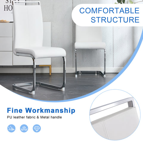 Elegant Transparent Tempered Glass Dining Set with 6 White PU Chairs - 71"x35.4" Modern Kitchen &amp; Dining Room Furniture for 4-8 People, Silver Legs, Minimalist Design