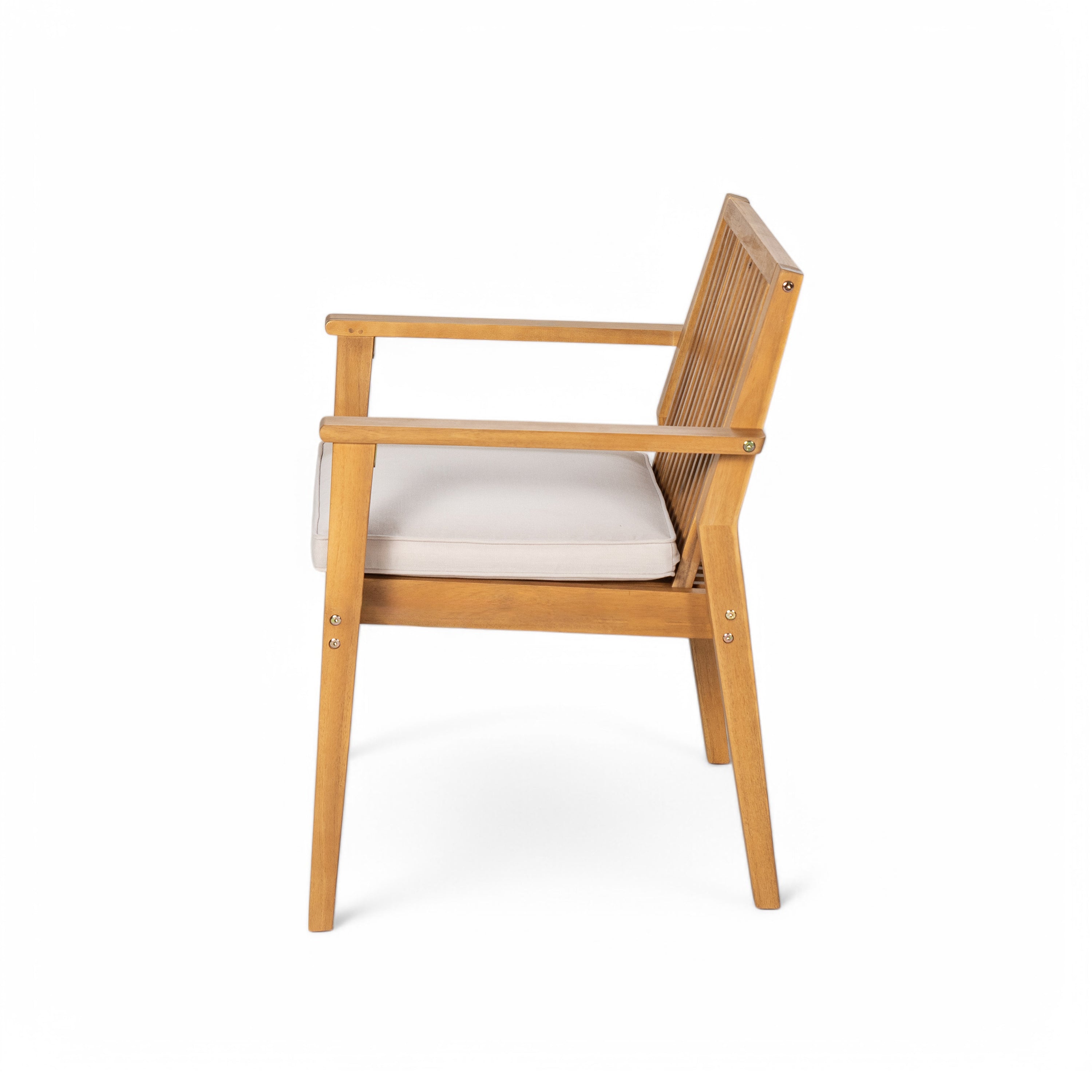 Durable 5-Piece Acacia Wood Patio Furniture Set: Natural Table & 4 Beige Cushioned Chairs for Outdoor Dining, Garden, Deck - Heavy-Duty, All-Weather, 69" Table, 400lb Chairs