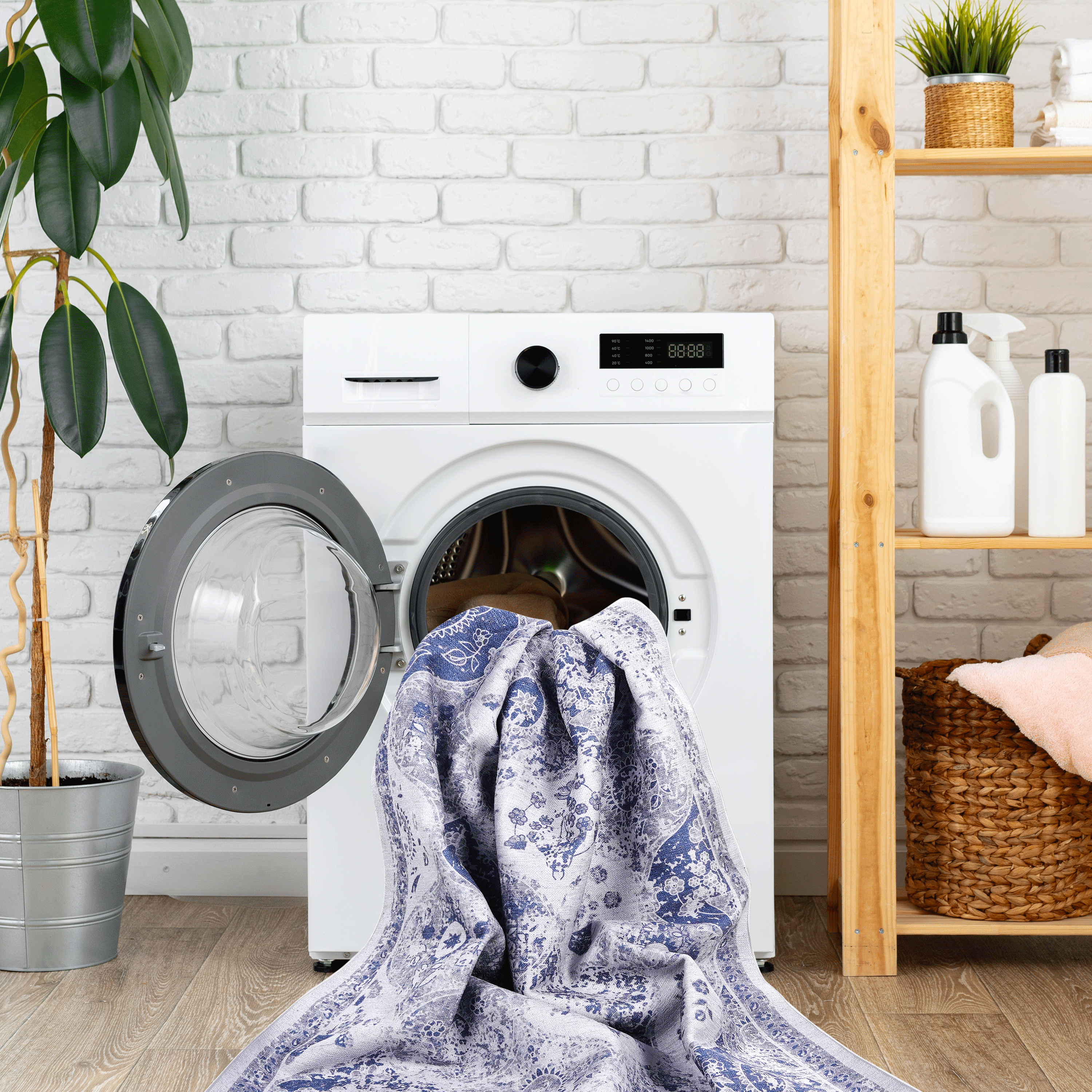 MAVAL Blue Washable Rug 2'x3' | Super Soft Chenille Doormat | Non-Slip, Stain-Resistant Area Rug for Living Room, Kitchen, Hallway, Entryway | Easy Clean, Durable Polyester