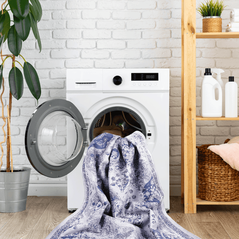 MAVAL Blue Washable Area Rug 5x8 - Super Soft Chenille Polyester Boho Style, Stain-Resistant, Non-Slip, Low Pile for Living Room, Bedroom, Hallway, Kitchen