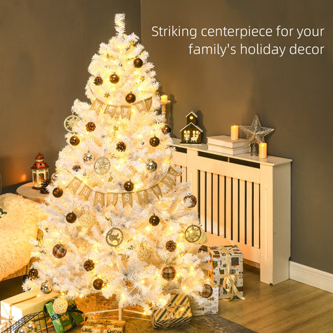 HOMCOM 6ft White Prelit Artificial Christmas Tree: 638 Realistic Branches, 220 Warm White LED Lights, Auto Open for Easy Setup, Flame Retardant Plastic, Perfect for Holiday Home Decor