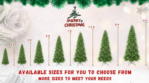 9FT Slim Green Christmas Tree: 2152 Realistic PE+PVC Tips, Hinged Design, Stable Metal Stand – Perfect for Apartments, Corners & Small Spaces
