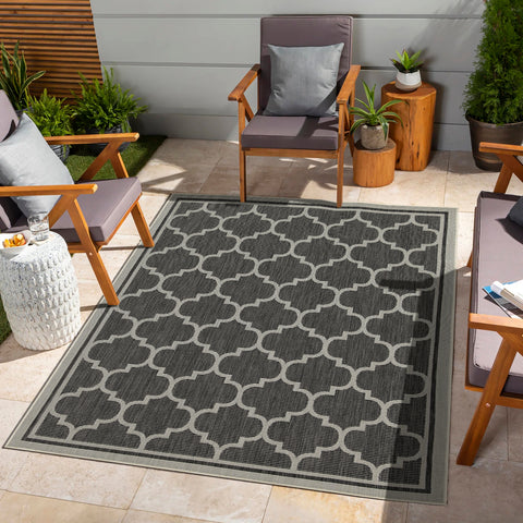 Sunshine GC_HAR2005 Anthracite Trellis Indoor Outdoor Area Rug 5'3" x 7'3" Polypropylene, Stain & Kid/Pet Friendly, Easy Clean, Flatweave, Made in Turkey for Patio, Living Room