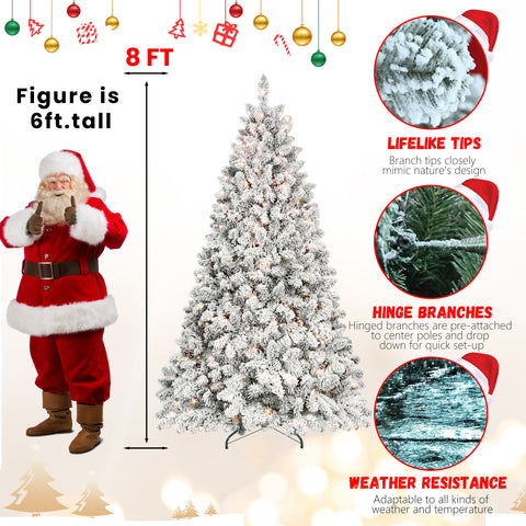 5FT Snow-Flocked Christmas Tree with 300 UL Lights &amp; 27 Pine Cones | Hinged PVC Branches, Snowy White &amp; Green, Stable Metal Stand | Realistic Winter Wonderland Decor for Home &amp; Party