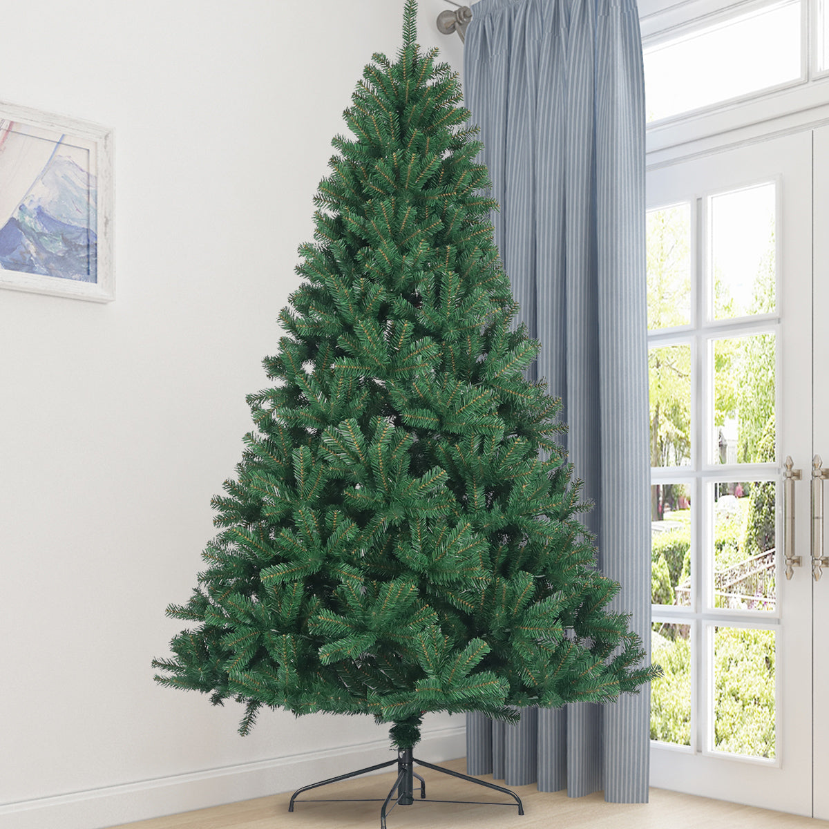 7.5ft Fluffy Full Natural Spruce Artificial Christmas Tree | Unlit Green PVC Fir Tree with Sturdy Foldable Metal Stand | Easy Assembly & Storage | Ideal for Home & Office Holiday Decor
