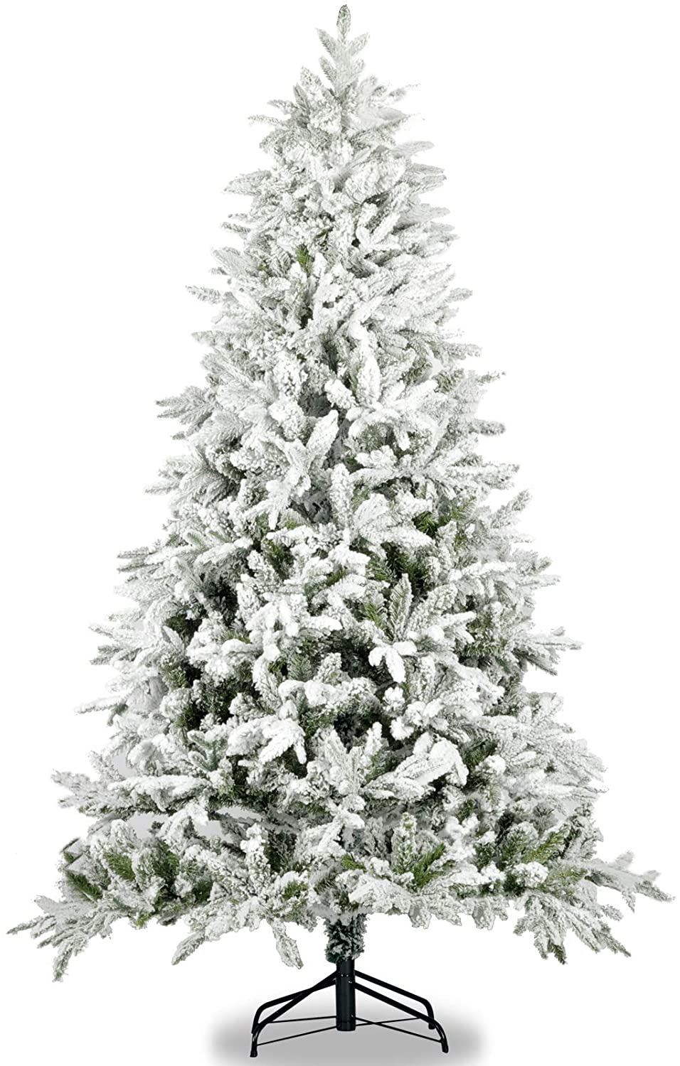 7ft Snow Flocked Artificial Christmas Tree - Realistic White Pine Tree with Hinged Branches & Sturdy Metal Stand for Home & Holiday Decor