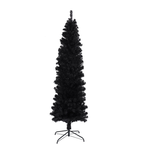 7.5ft Black Slim Artificial Christmas Tree with Foldable Metal Stand - Pencil Design, 1000 Tips, Flame-Retardant PVC, Easy Assembly for Apartments &amp; Small Spaces, Versatile Holiday Decor