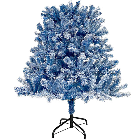 6FT Blue Snow Flocked Hinged Artificial Fir Christmas Tree for Indoor Holiday Decor, 750 Branch Tips, 300 Warm White LED Lights, Easy Assembly, Stable Base, Perfect for Living Room & Parties