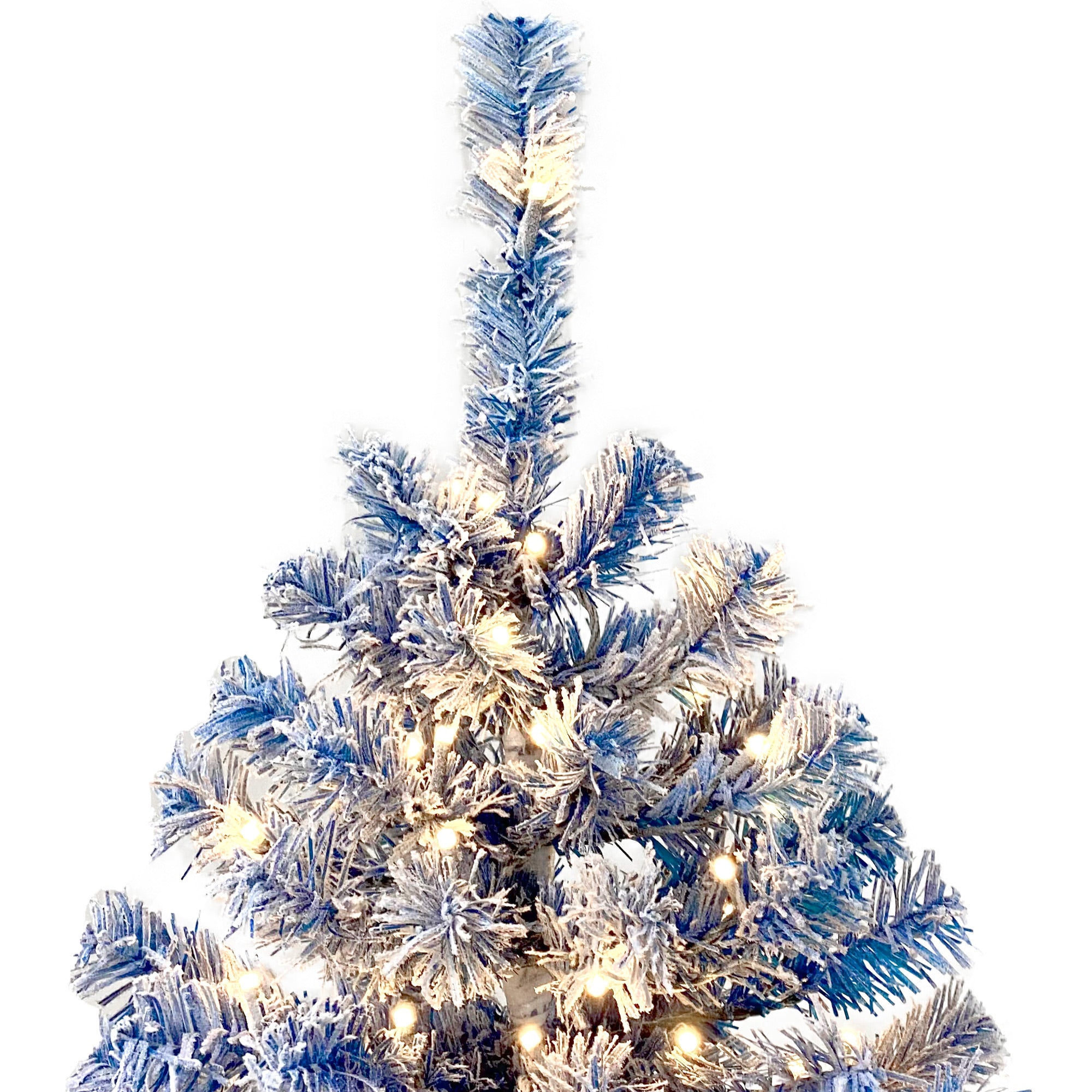 6FT Blue Snow Flocked Hinged Artificial Fir Christmas Tree for Indoor Holiday Decor, 750 Branch Tips, 300 Warm White LED Lights, Easy Assembly, Stable Base, Perfect for Living Room & Parties
