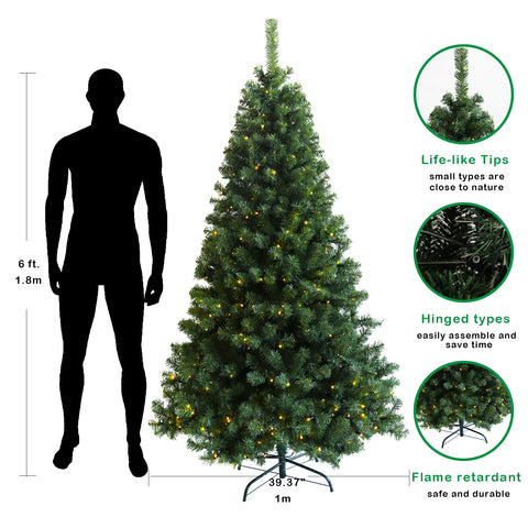 6ft Pre-lit Artificial Christmas Tree - Ultra-Realistic Green PVC Hinged Xmas Tree with 1000 Tips &amp; Sturdy Foldable Metal Stand - Easy Setup &amp; Storage for Festive Home Decor