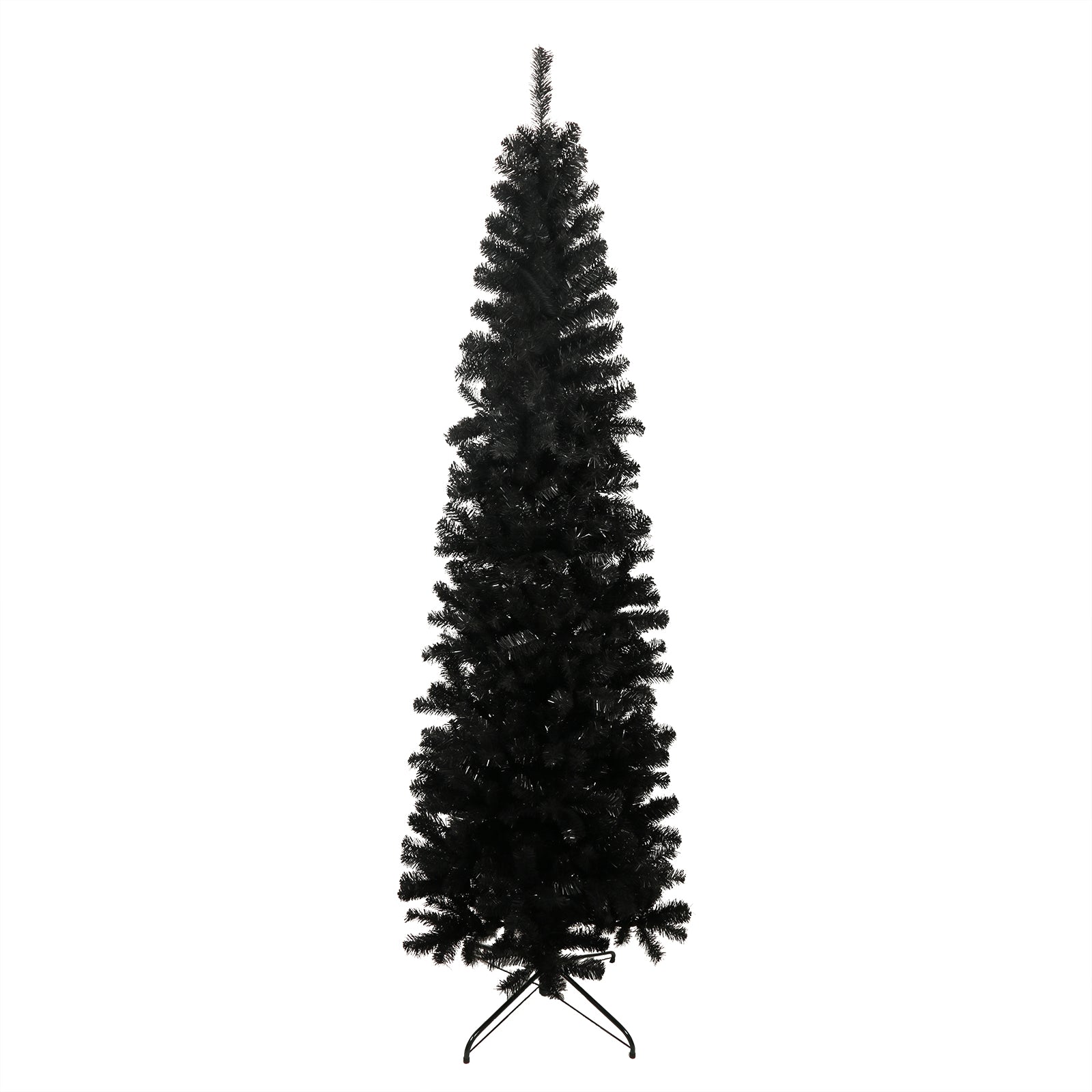 7.5ft Black Slim Artificial Christmas Tree with Foldable Metal Stand - Pencil Design, 1000 Tips, Flame-Retardant PVC, Easy Assembly for Apartments &amp; Small Spaces, Versatile Holiday Decor