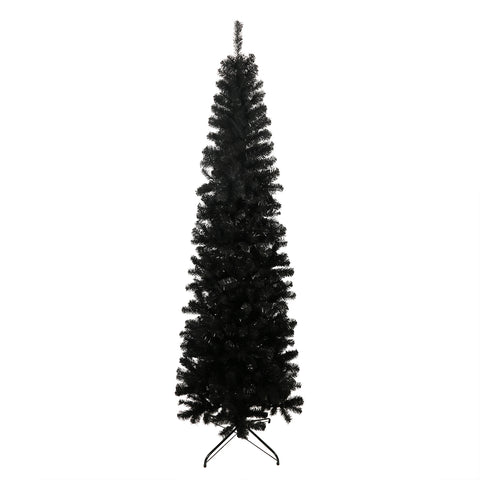 7.5ft Black Slim Artificial Christmas Tree with Foldable Metal Stand - Pencil Design, 1000 Tips, Flame-Retardant PVC, Easy Assembly for Apartments &amp; Small Spaces, Versatile Holiday Decor