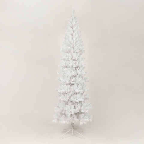 7.5ft White Slim Artificial Christmas Tree | Pencil Design for Apartments & Small Spaces | 1000 Tips for Full Look | Durable Metal Stand | Flame-Retardant PVC | Easy Assembly | Holiday Decor