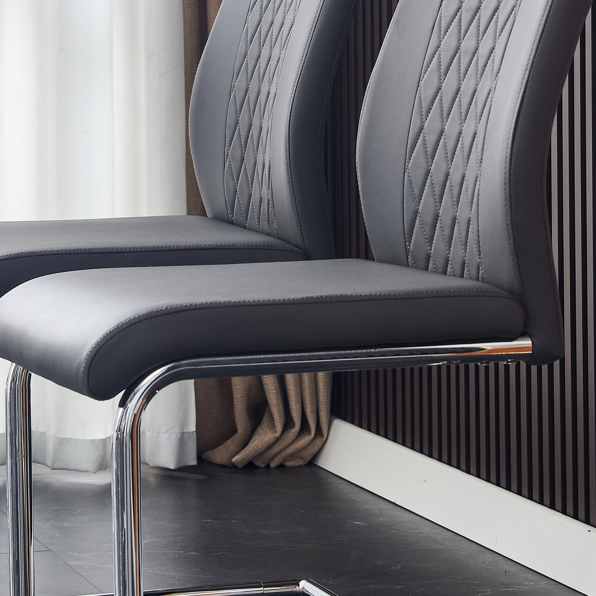 Modern 51" Glass Dining Table Set with 4 Grey PU Upholstered Chairs - Comfortable Sponge Filling, Stable Metal Legs, Easy Assembly for Dining Room & Kitchen