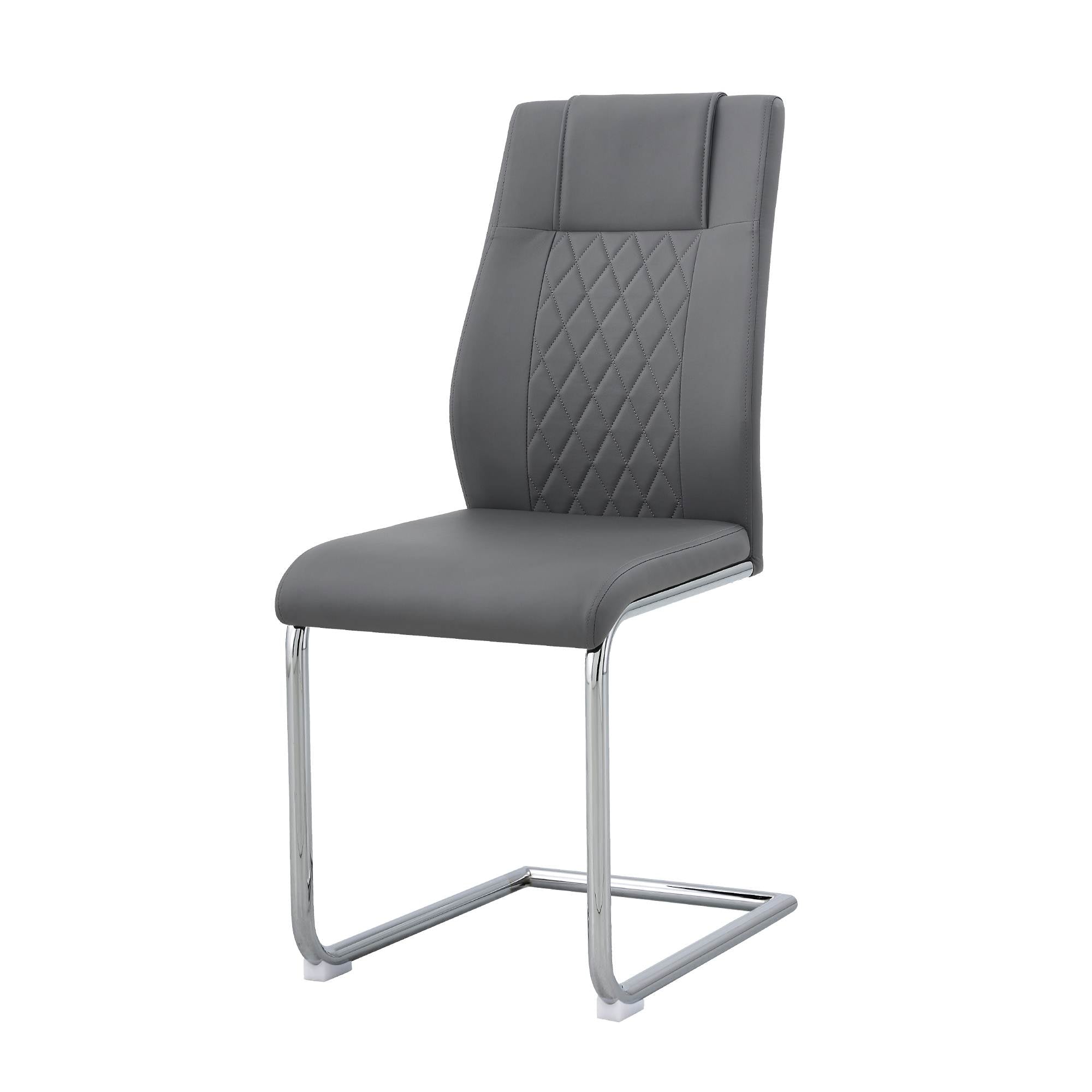 Modern 51" Glass Dining Table Set with 4 Grey PU Upholstered Chairs - Comfortable Sponge Filling, Stable Metal Legs, Easy Assembly for Dining Room & Kitchen