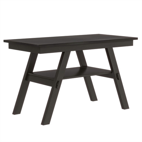 TOPMAX 6-Piece Rustic Counter Height Dining Table Set, Solid Rubberwood Espresso &amp; Beige Bench, 4 Chairs, Storage Shelf for Kitchen, Dining Room, Entryway, Seats 6