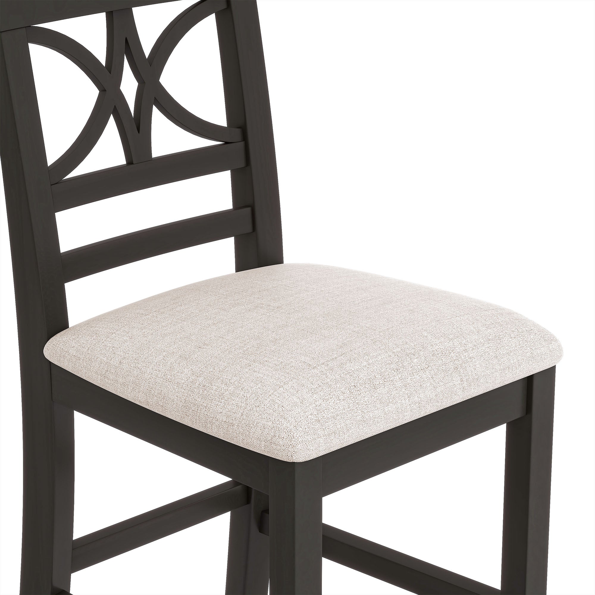 TOPMAX 6-Piece Rustic Counter Height Dining Table Set, Solid Rubberwood Espresso &amp; Beige Bench, 4 Chairs, Storage Shelf for Kitchen, Dining Room, Entryway, Seats 6