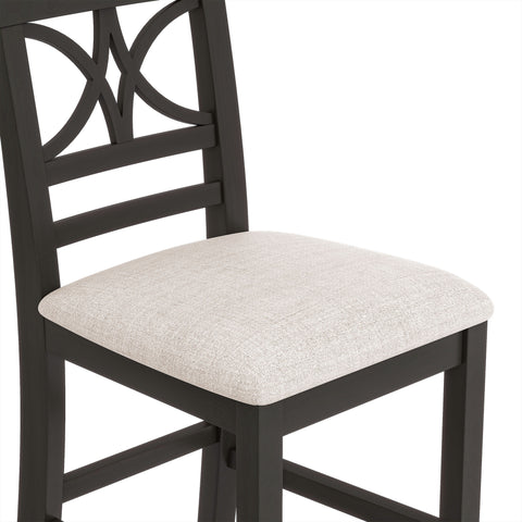 TOPMAX 6-Piece Rustic Counter Height Dining Table Set, Solid Rubberwood Espresso &amp; Beige Bench, 4 Chairs, Storage Shelf for Kitchen, Dining Room, Entryway, Seats 6