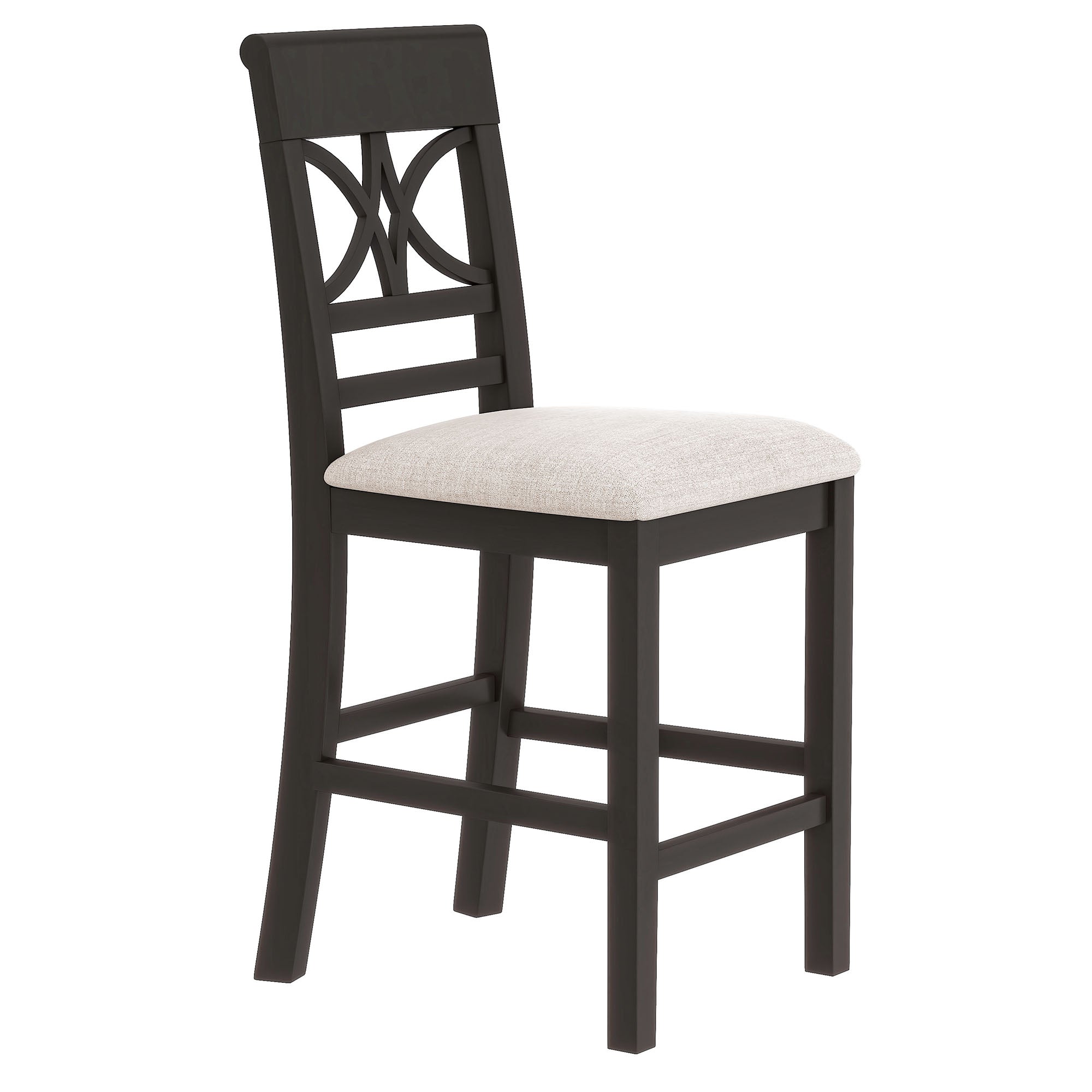 TOPMAX 6-Piece Rustic Counter Height Dining Table Set, Solid Rubberwood Espresso &amp; Beige Bench, 4 Chairs, Storage Shelf for Kitchen, Dining Room, Entryway, Seats 6