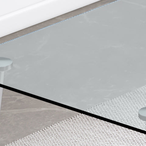 Modern 51" Glass Dining Table Set with 4 Grey PU Upholstered Chairs - Comfortable Sponge Filling, Stable Metal Legs, Easy Assembly for Dining Room & Kitchen