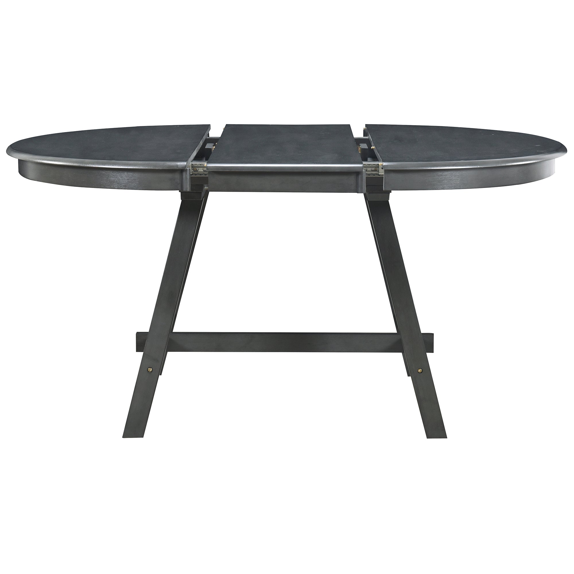 TREXM 5-Piece Extendable Round Wood Dining Table Set with 4 Chairs, Gray Modern Farmhouse Kitchen & Dining Room Furniture for 4, MDF & Rubber Wood, 41.4"-56.6"L