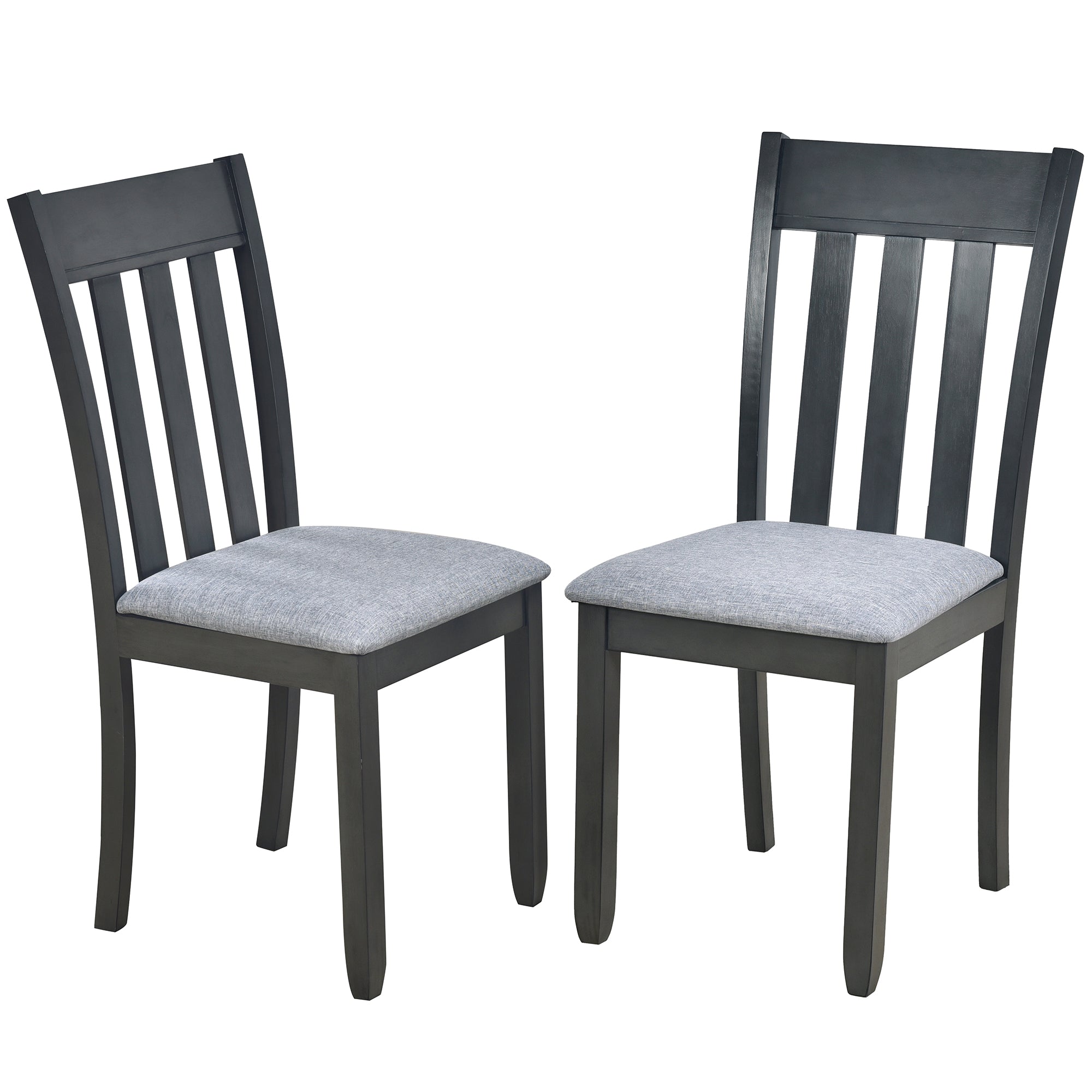 TREXM 5-Piece Extendable Round Wood Dining Table Set with 4 Chairs, Gray Modern Farmhouse Kitchen & Dining Room Furniture for 4, MDF & Rubber Wood, 41.4"-56.6"L