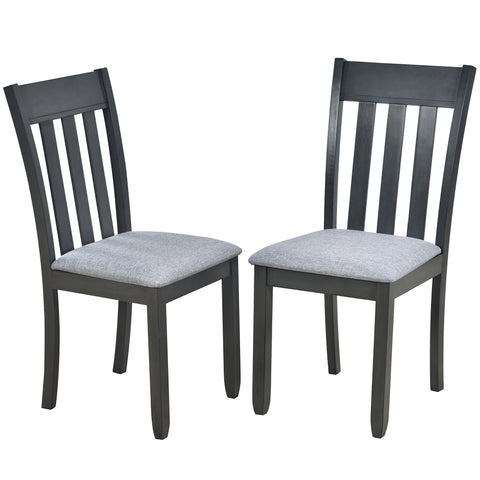 TREXM 5-Piece Extendable Round Wood Dining Table Set with 4 Chairs, Gray Modern Farmhouse Kitchen & Dining Room Furniture for 4, MDF & Rubber Wood, 41.4"-56.6"L