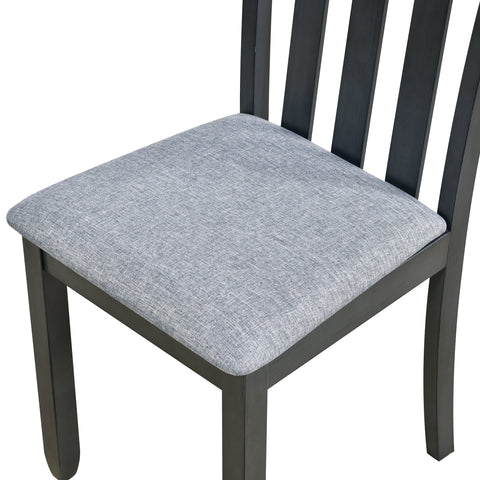 TREXM 5-Piece Extendable Round Wood Dining Table Set with 4 Chairs, Gray Modern Farmhouse Kitchen & Dining Room Furniture for 4, MDF & Rubber Wood, 41.4"-56.6"L