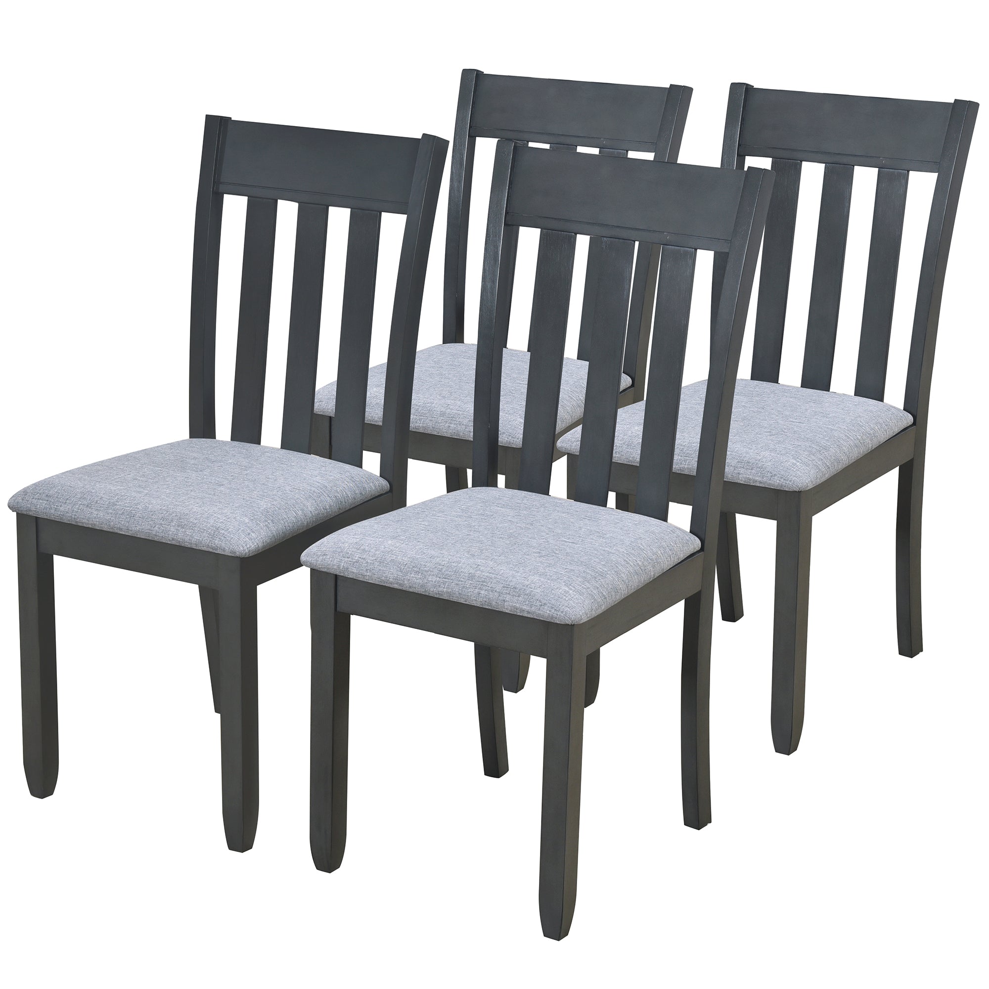 TREXM 5-Piece Extendable Round Wood Dining Table Set with 4 Chairs, Gray Modern Farmhouse Kitchen & Dining Room Furniture for 4, MDF & Rubber Wood, 41.4"-56.6"L