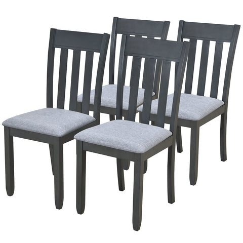 TREXM 5-Piece Extendable Round Wood Dining Table Set with 4 Chairs, Gray Modern Farmhouse Kitchen & Dining Room Furniture for 4, MDF & Rubber Wood, 41.4"-56.6"L