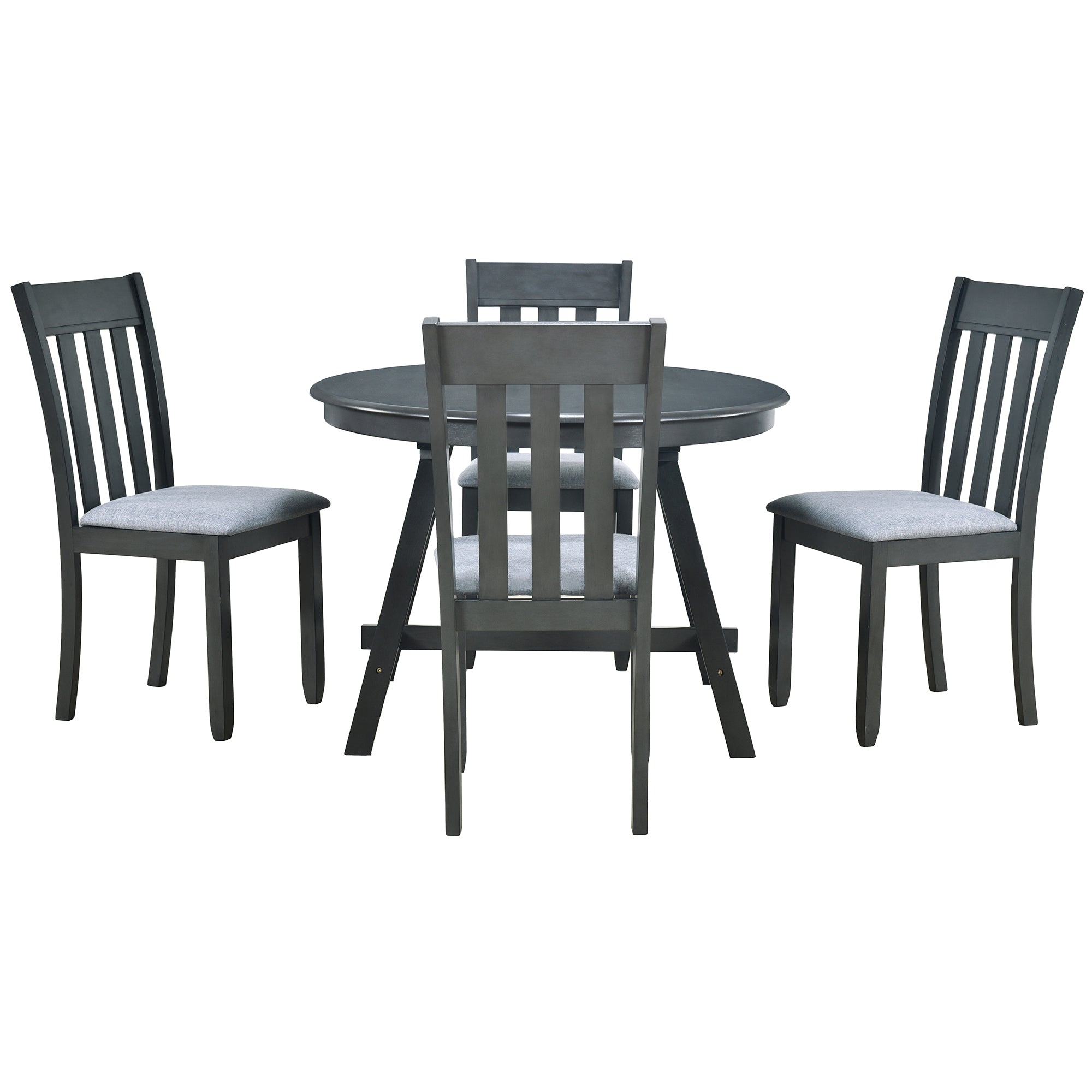 TREXM 5-Piece Extendable Round Wood Dining Table Set with 4 Chairs, Gray Modern Farmhouse Kitchen & Dining Room Furniture for 4, MDF & Rubber Wood, 41.4"-56.6"L