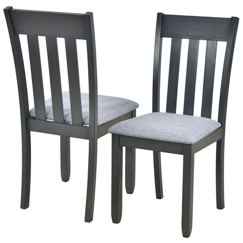 TREXM 5-Piece Extendable Round Wood Dining Table Set with 4 Chairs, Gray Modern Farmhouse Kitchen & Dining Room Furniture for 4, MDF & Rubber Wood, 41.4"-56.6"L