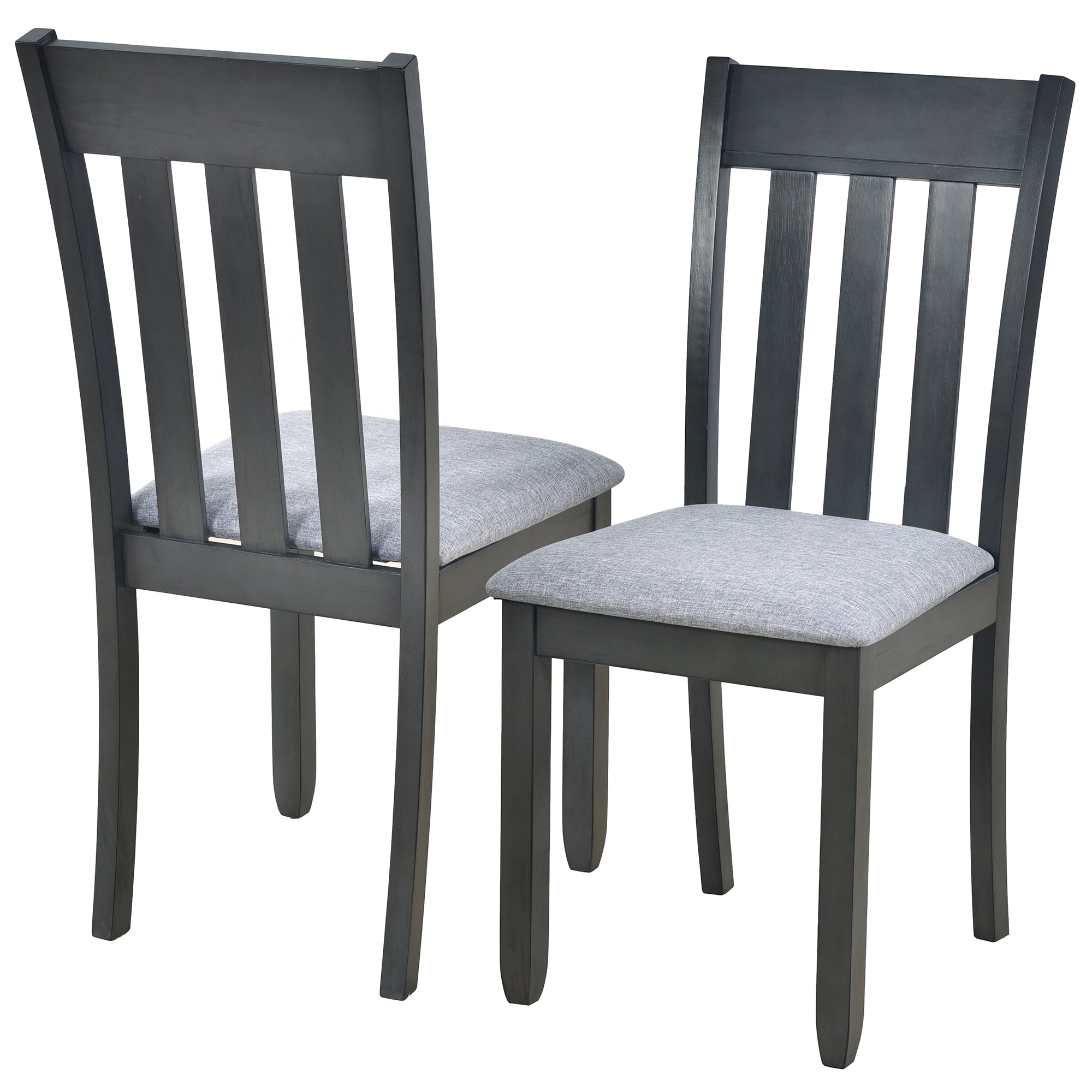 TREXM 5-Piece Extendable Round Wood Dining Table Set with 4 Chairs, Gray Modern Farmhouse Kitchen & Dining Room Furniture for 4, MDF & Rubber Wood, 41.4"-56.6"L