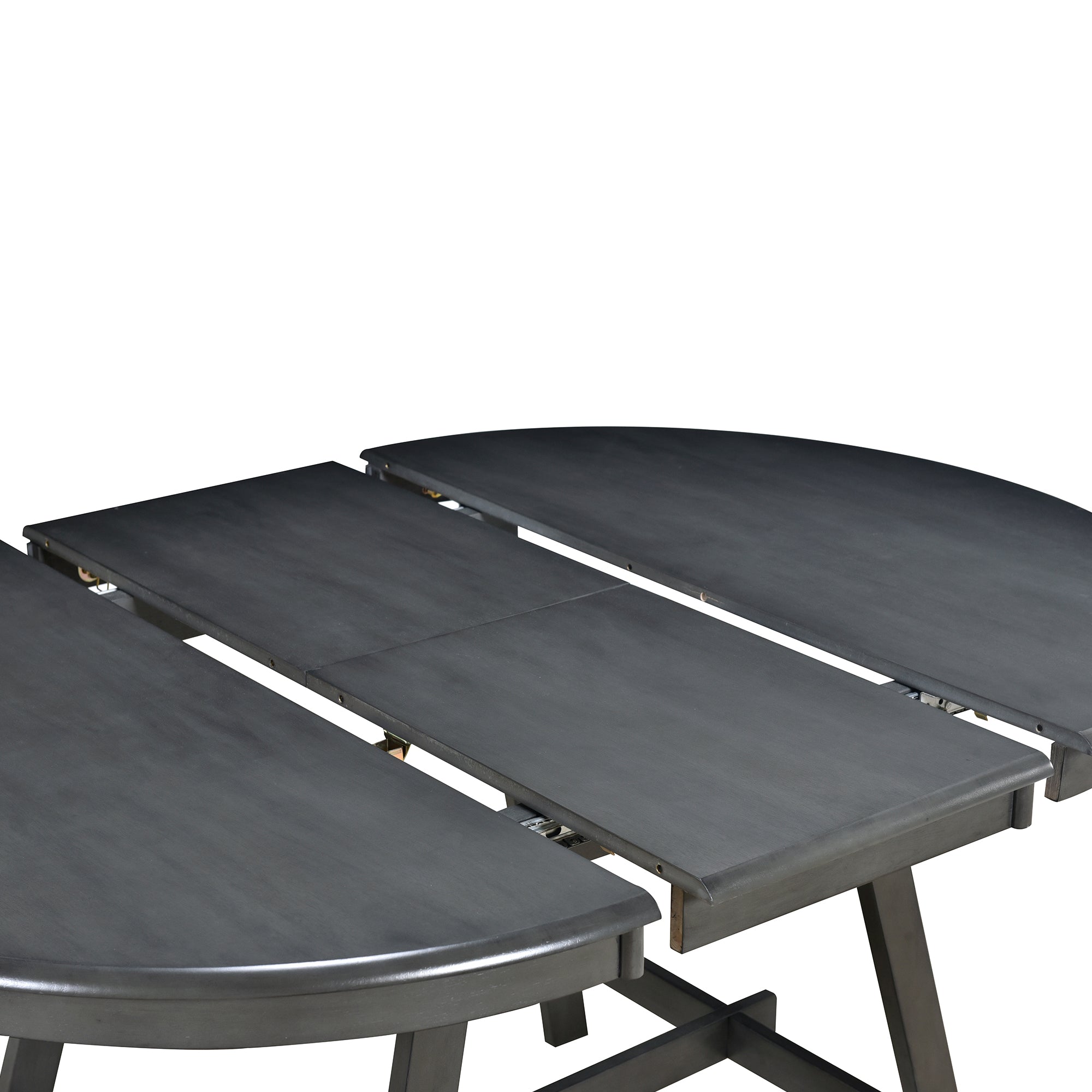 TREXM 5-Piece Extendable Round Wood Dining Table Set with 4 Chairs, Gray Modern Farmhouse Kitchen & Dining Room Furniture for 4, MDF & Rubber Wood, 41.4"-56.6"L