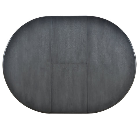 TREXM 5-Piece Extendable Round Wood Dining Table Set with 4 Chairs, Gray Modern Farmhouse Kitchen & Dining Room Furniture for 4, MDF & Rubber Wood, 41.4"-56.6"L