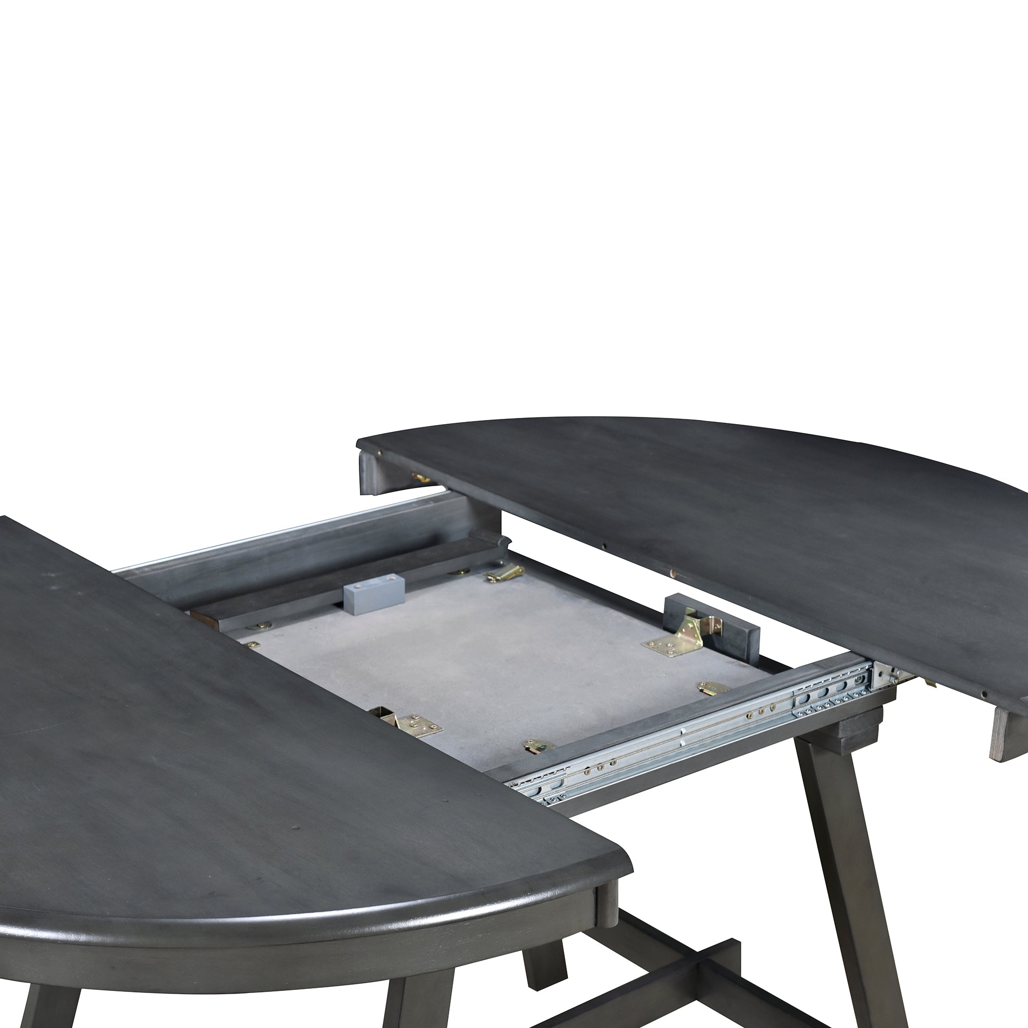 TREXM 5-Piece Extendable Round Wood Dining Table Set with 4 Chairs, Gray Modern Farmhouse Kitchen & Dining Room Furniture for 4, MDF & Rubber Wood, 41.4"-56.6"L