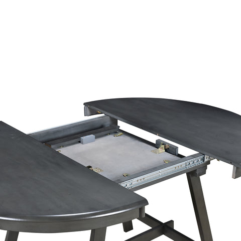 TREXM 5-Piece Extendable Round Wood Dining Table Set with 4 Chairs, Gray Modern Farmhouse Kitchen & Dining Room Furniture for 4, MDF & Rubber Wood, 41.4"-56.6"L