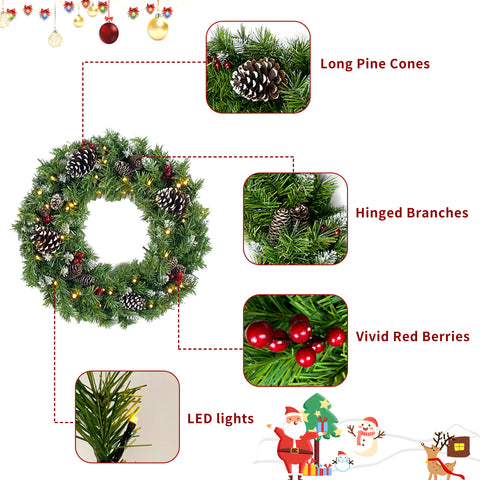 Pre-lit 4-Piece Artificial Christmas Tree Set with Garland &amp; Wreath, 9ft Tree, 340 Warm White LED Lights, Realistic PVC Branches for Indoor Home &amp; Office Holiday Decor