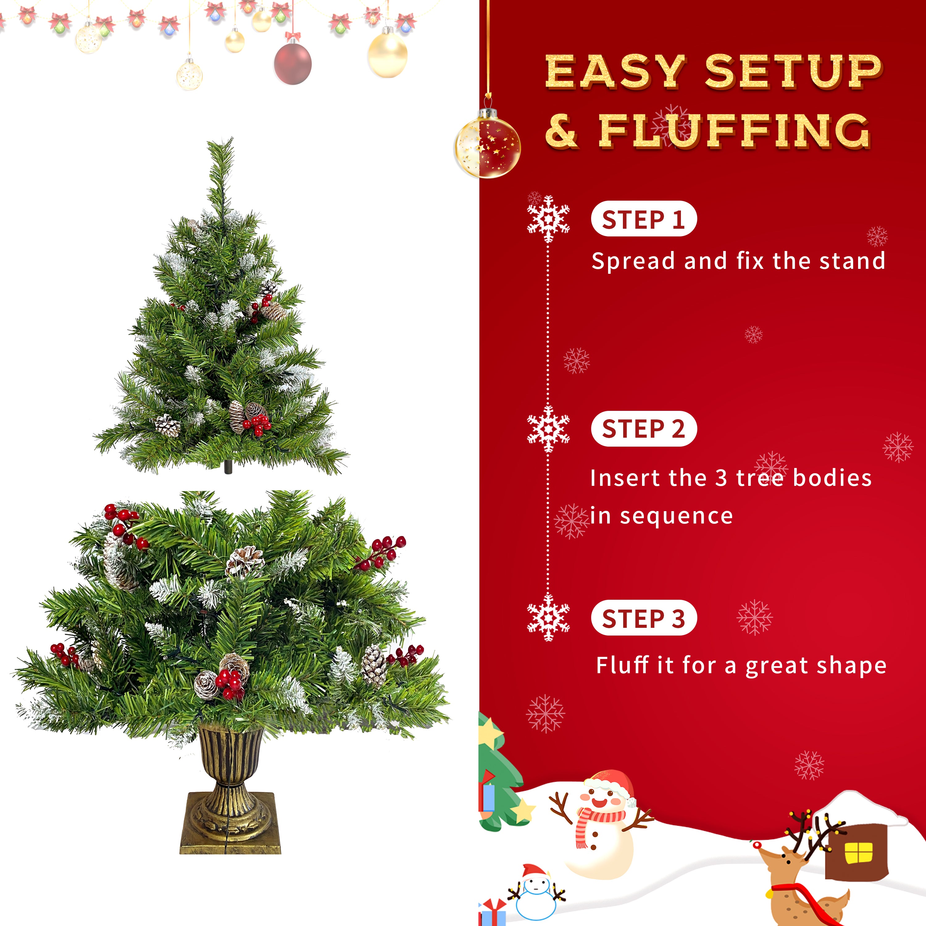Pre-lit 4-Piece Artificial Christmas Tree Set with Garland &amp; Wreath, 9ft Tree, 340 Warm White LED Lights, Realistic PVC Branches for Indoor Home &amp; Office Holiday Decor