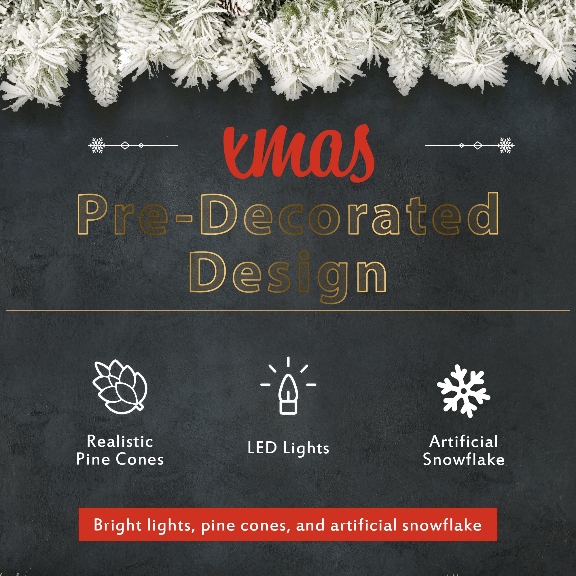 Pre-lit Artificial Christmas Tree 4-Piece Set: 6ft Tree, Garland, Wreath, 4ft Entrance Trees with 325 Warm White LED Lights. Realistic PVC, Indoor/Outdoor Festive Decor.