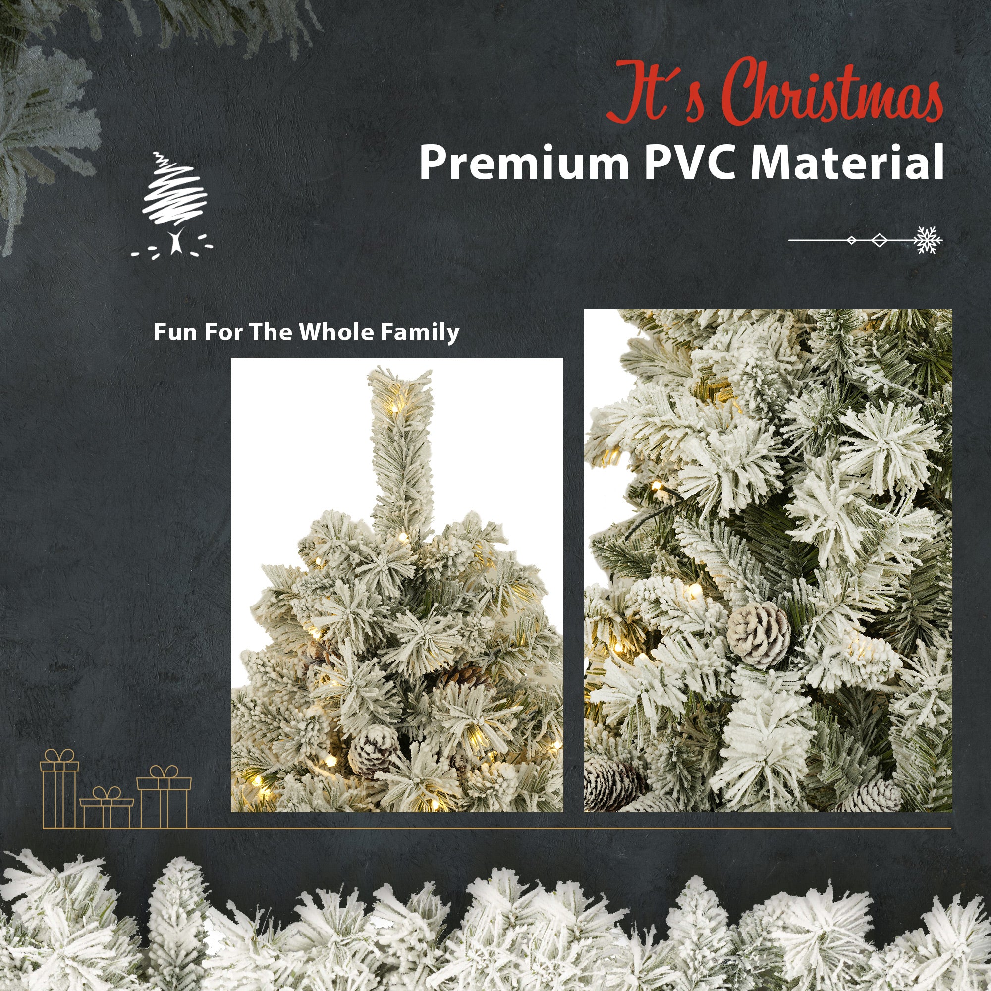 Pre-lit Artificial Christmas Tree 4-Piece Set: 6ft Tree, Garland, Wreath, 4ft Entrance Trees with 325 Warm White LED Lights. Realistic PVC, Indoor/Outdoor Festive Decor.