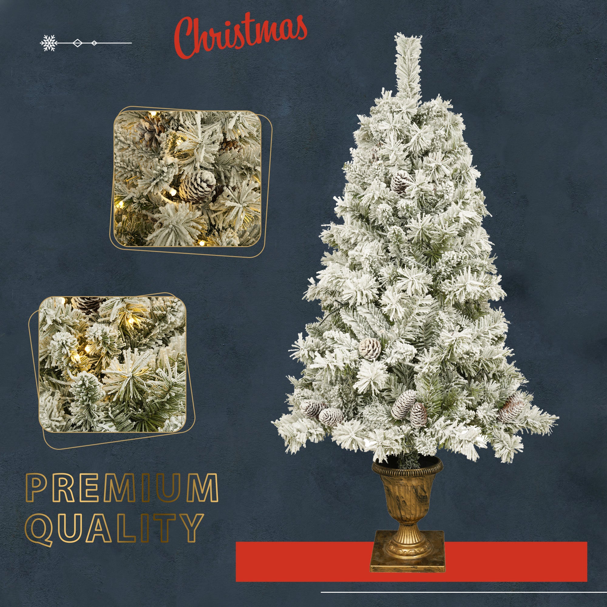 Pre-lit Artificial Christmas Tree 4-Piece Set: 6ft Tree, Garland, Wreath, 4ft Entrance Trees with 325 Warm White LED Lights. Realistic PVC, Indoor/Outdoor Festive Decor.