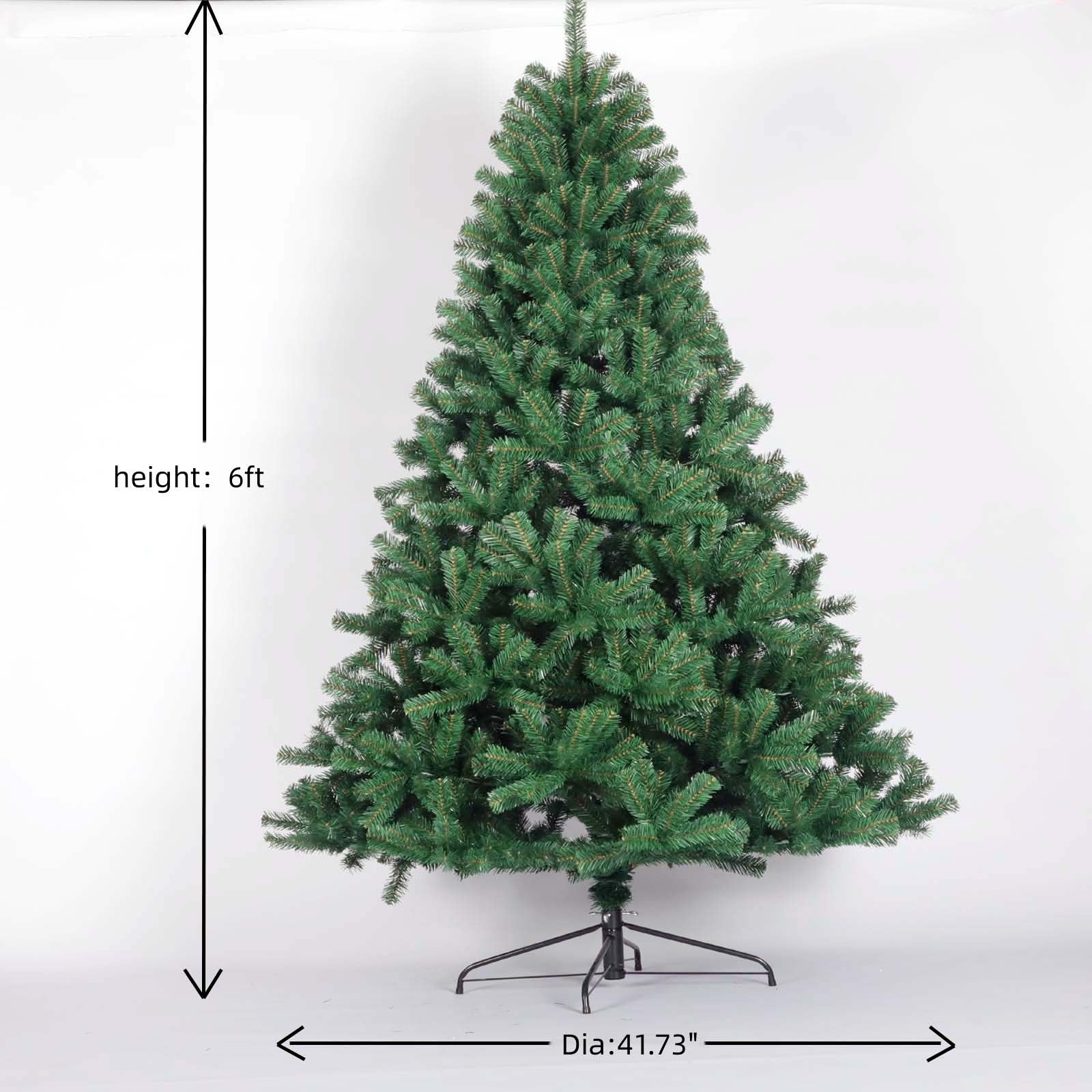 6ft Full Artificial Christmas Tree - Natural Spruce PVC Fir, Unlit Green, Easy Assembly, Sturdy Metal Stand for Holiday Home Decor