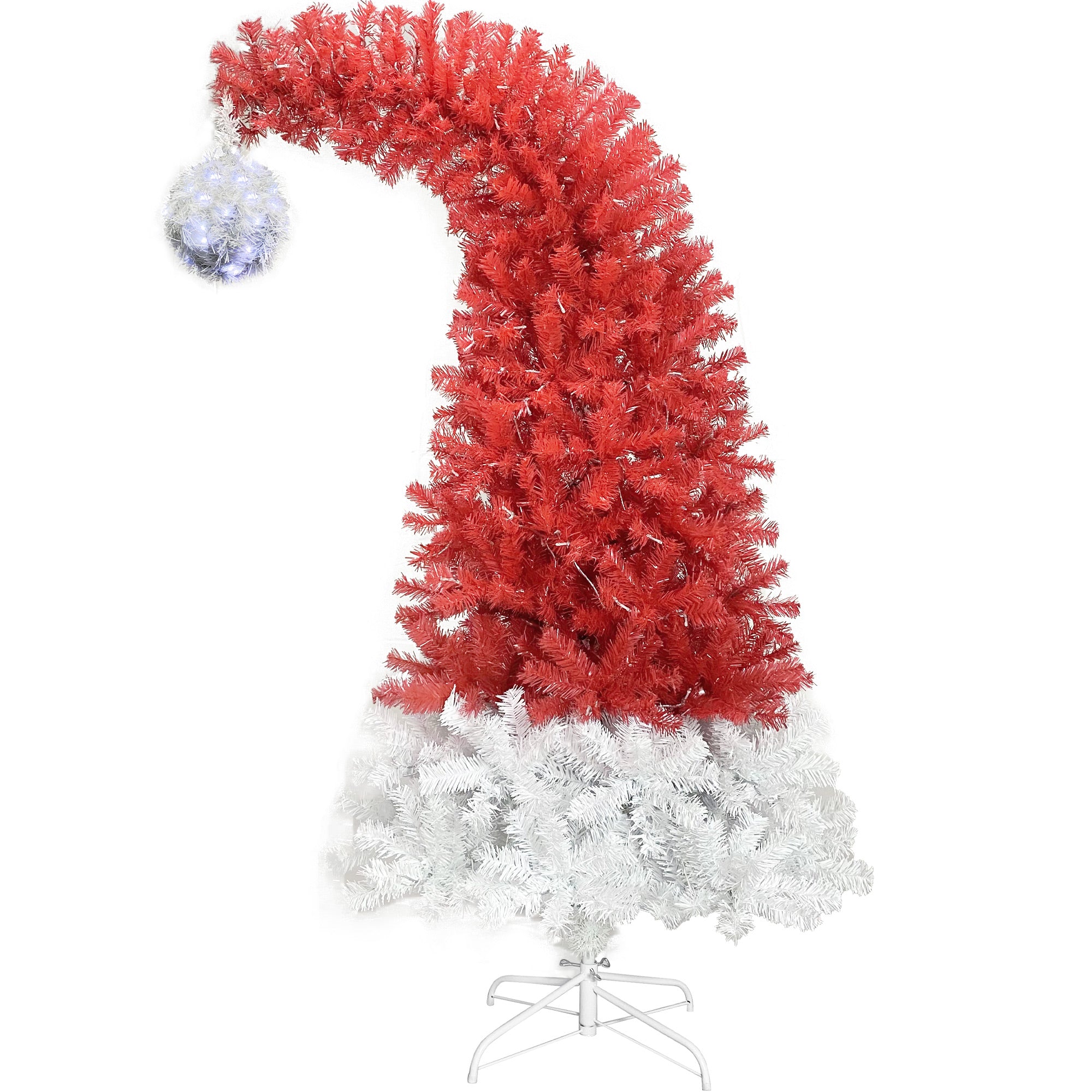 6FT Hinged Santa Hat Christmas Tree - 1250 Lush PVC Tips, 300 LED Lights, Fire-Resistant, Indoor Holiday Decor, Red/White